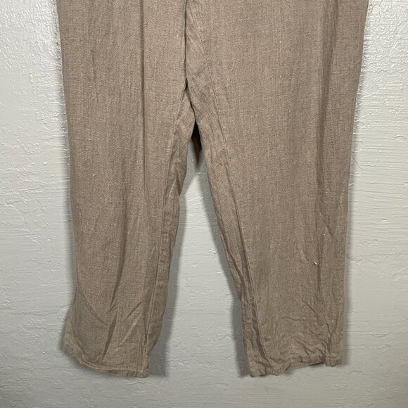 Flax Women M Beige Tan Linen Pants Loose Fit Elastic Waist Pull On Lagenlook - Picture 2 of 9